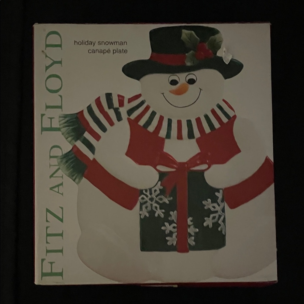 Fitz and Floyd Festive Snowman Plate - Red, Green, and Black